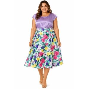 EY Boutique Plus 18W Lavender Floral Midi Dress Fit Flare Wedding Garden Party